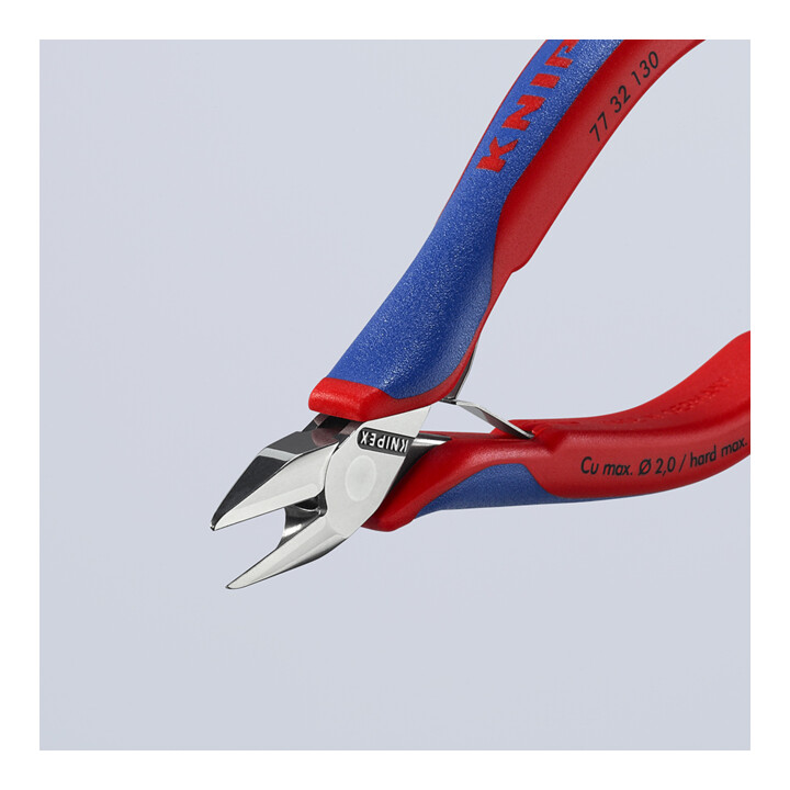 KNIPEX 77 32 130 Elektronik-Seitenschneider mit durchgestecktem Gelenk mit Mehrkomponenten-Hüllen 130 mm