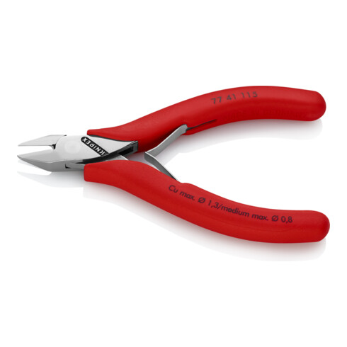 KNIPEX 77 41 115 Elektronik-Seitenschneider mit durchgestecktem Gelenk mit rutschhemmenden Kunststoff-Hüllen 115 mm