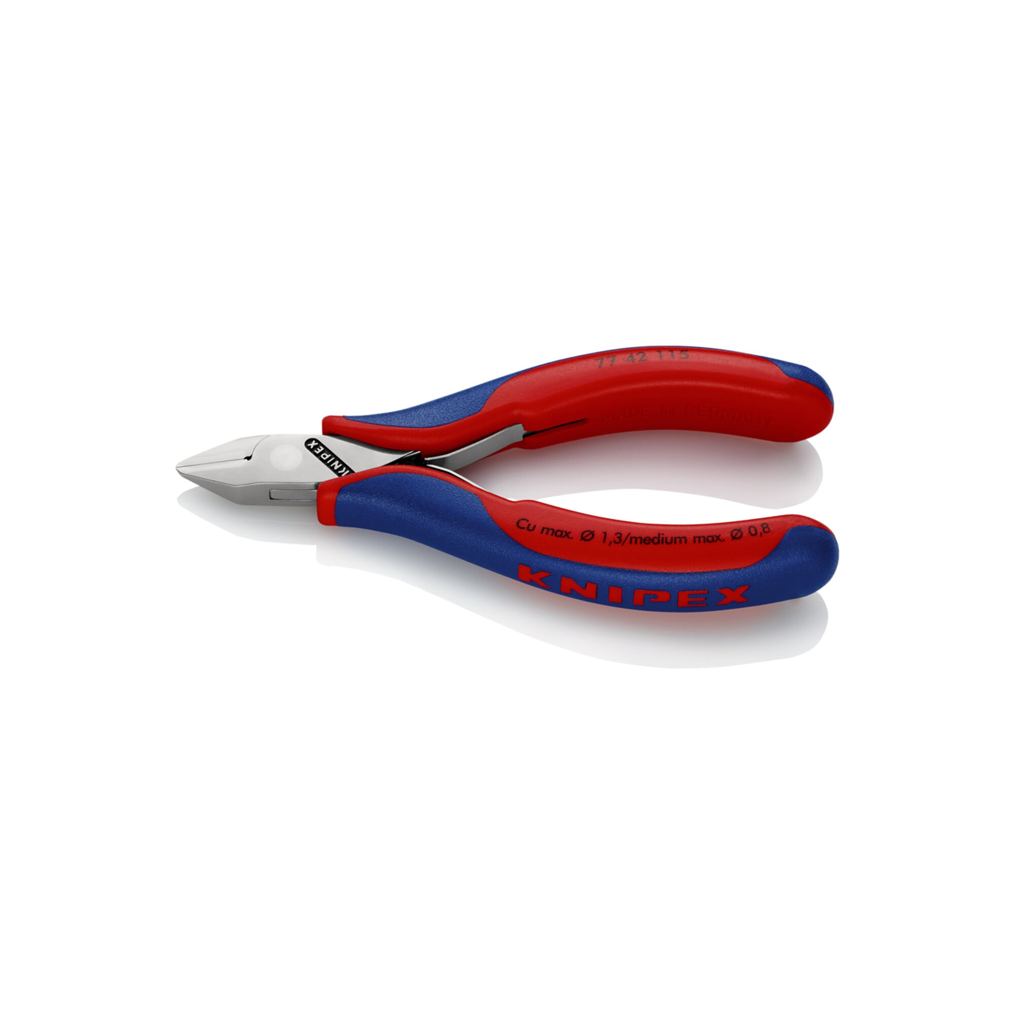 KNIPEX 77 42 115 Elektronik-Seitenschneider mit durchgestecktem Gelenk mit Mehrkomponenten-Hüllen 115 mm