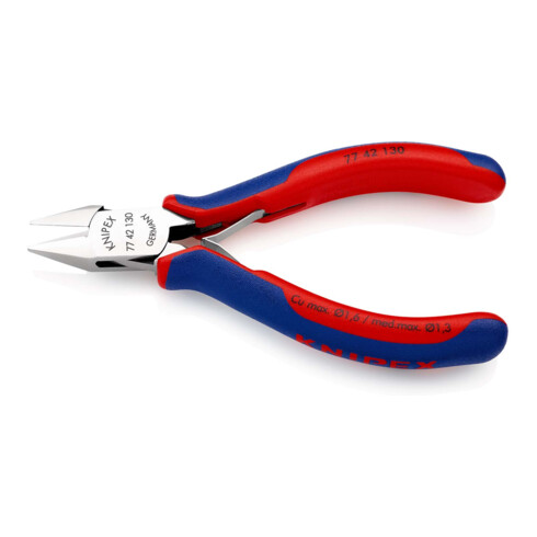 KNIPEX 77 42 130 Elektronik-Seitenschneider mit durchgestecktem Gelenk mit Mehrkomponenten-Hüllen 130 mm