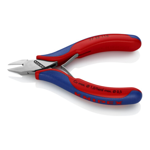 KNIPEX 77 52 115 Elektronik-Seitenschneider mit durchgestecktem Gelenk mit Mehrkomponenten-Hüllen 115 mm
