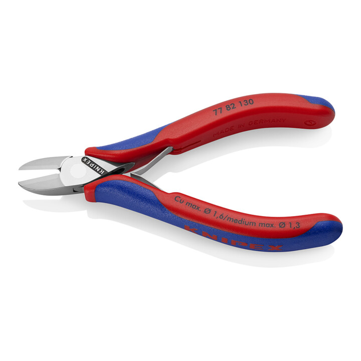 KNIPEX 77 82 130 Elektronik-Seitenschneider mit durchgestecktem Gelenk mit Mehrkomponenten-Hüllen 130 mm