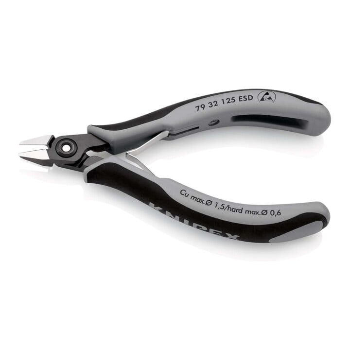 KNIPEX 79 32 125 ESD Präzisions-Elektronik-Seitenschneider ESD mit Mehrkomponenten-Hüllen brüniert 125 mm