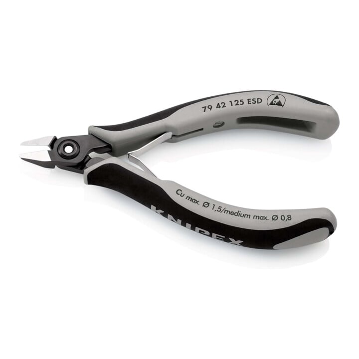 KNIPEX 79 42 125 ESD Präzisions-Elektronik-Seitenschneider ESD mit Mehrkomponenten-Hüllen brüniert 125 mm