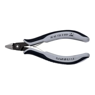 KNIPEX 79 42 125 Z ESD Präzisions-Elektronik-Seitenschneider ESD mit Mehrkomponenten-Hüllen brüniert 125 mm