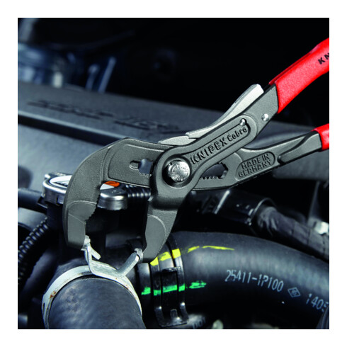 KNIPEX 85 51 250 AF Federbandschellenzange mit Feststeller mit rutschhemmendem Kunststoff überzogen grau atramentiert 250 mm