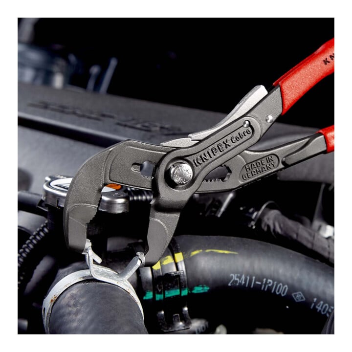 KNIPEX 85 51 250 AF Federbandschellenzange mit Feststeller mit rutschhemmendem Kunststoff überzogen grau atramentiert 250 mm