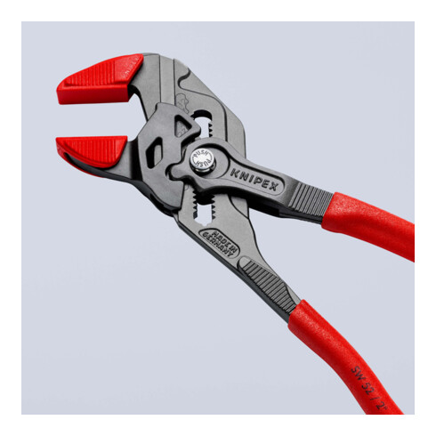 KNIPEX 86 01 250 Zangenschlüssel Zange und Schraubenschlüssel in einem Werkzeug mit rutschhemmendem Kunststoff überzogen grau atramentiert 250 mm