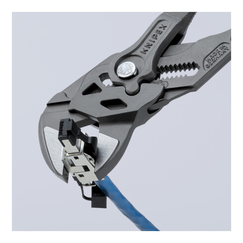 KNIPEX 86 02 250 Zangenschlüssel Zange und Schraubenschlüssel in einem Werkzeug mit Mehrkomponenten-Hüllen grau atramentiert 250 mm
