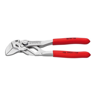 KNIPEX 86 03 125 Mini-Zangenschlüssel Zange und Schraubenschlüssel in einem Werkzeug mit Kunststoff überzogen verchromt 125 mm