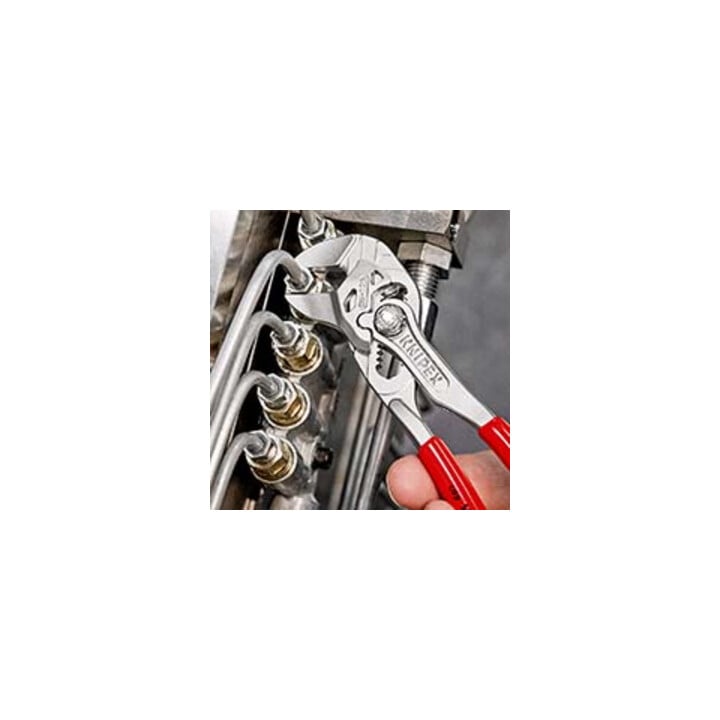 KNIPEX 86 03 125 Mini-Zangenschlüssel Zange und Schraubenschlüssel in einem Werkzeug mit Kunststoff überzogen verchromt 125 mm