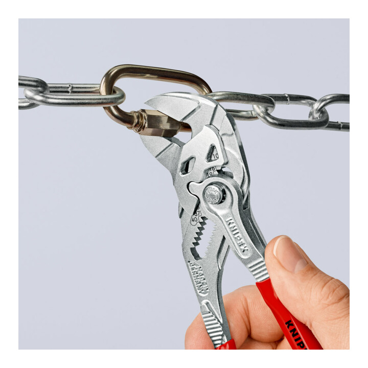 KNIPEX 86 03 180 Zangenschlüssel Zange und Schraubenschlüssel in einem Werkzeug mit Kunststoff überzogen verchromt 180 mm