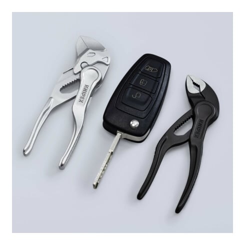 KNIPEX 86 04 100 BK Zangenschlüssel XS Zange und Schraubenschlüssel in einem Werkzeug aufgeprägte, raue Oberfläche verchromt 100 mm