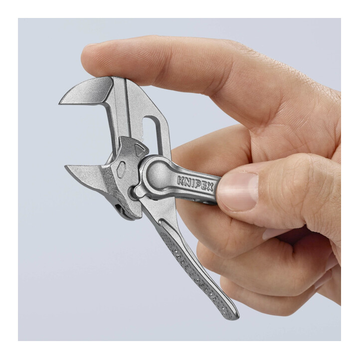 KNIPEX 86 04 100 BK Zangensleutel XS Tang en moersleutel in één gereedschap, geperste, ruwe verchroomde oppervlakte, 100 mm