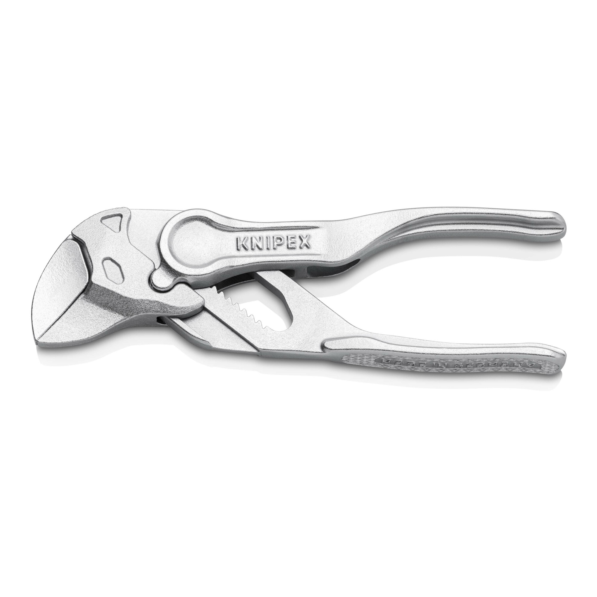KNIPEX 86 04 100 Zangenschlüssel XS Zange und Schraubenschlüssel in einem Werkzeug aufgeprägte, raue Oberfläche verchromt 100 mm