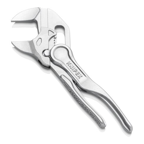 KNIPEX 86 04 100 Zangenschlüssel XS Zange und Schraubenschlüssel in einem Werkzeug aufgeprägte, raue Oberfläche verchromt 100 mm