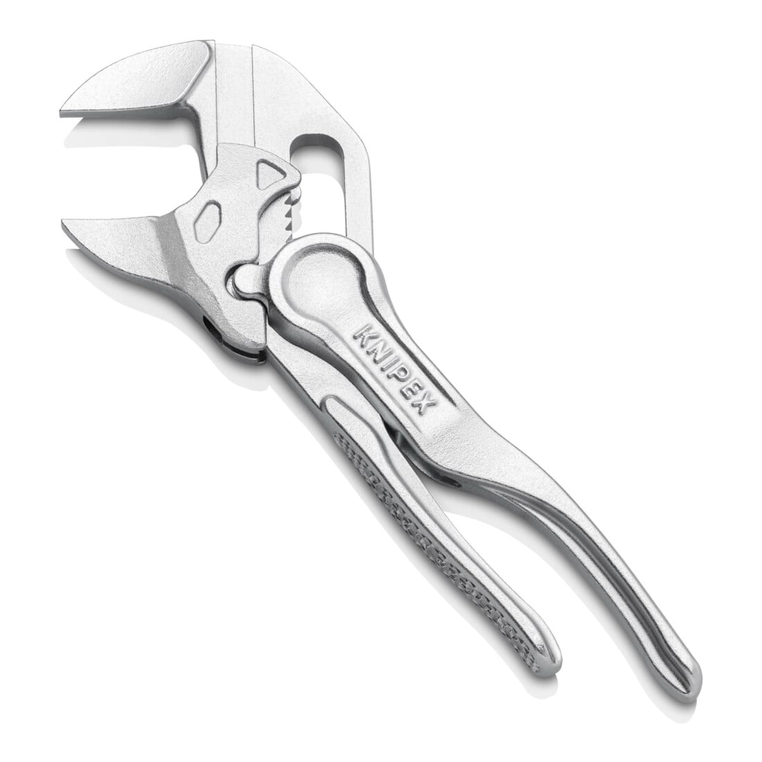 KNIPEX 86 04 100 Zangenschlüssel XS Zange und Schraubenschlüssel in einem Werkzeug aufgeprägte, raue Oberfläche verchromt 100 mm