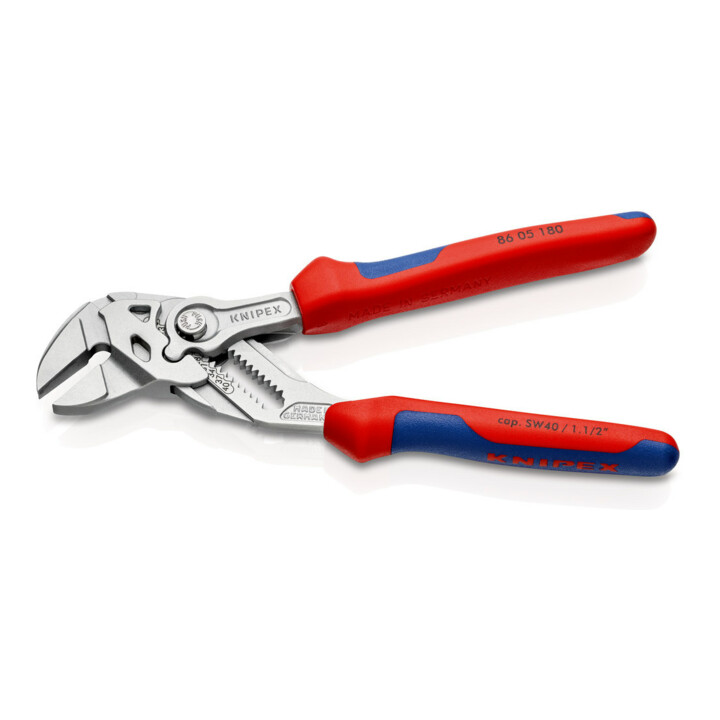 KNIPEX 86 05 180 Zangenschlüssel Zange und Schraubenschlüssel in einem Werkzeug mit Mehrkomponenten-Hüllen verchromt 180 mm