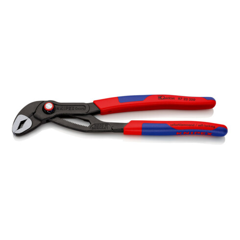 KNIPEX 87 22 250 Cobra® QuickSet Hightech-Wasserpumpenzange mit schlanken Mehrkomponenten-Hüllen grau atramentiert 250 mm