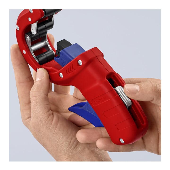 KNIPEX 90 23 01 BK Rohrabschneider DP50 Rohrschneider für dünnwandige Kunststoff-Abflussrohre mit Kunststoff überzogen 202 mm
