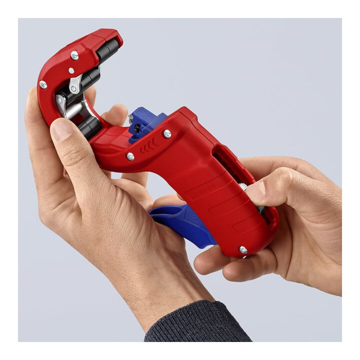 KNIPEX 90 23 01 BK Rohrabschneider DP50 Rohrschneider für dünnwandige Kunststoff-Abflussrohre mit Kunststoff überzogen 202 mm