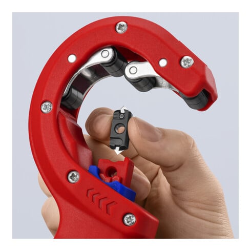 KNIPEX 90 23 02 BK DPT50 Rohrschneider für dickwandige Kunststoffrohre, auch kerngeschäumt Schneiden und Anfasen in einem Schritt mit Kunststoff überzogen 202 mm