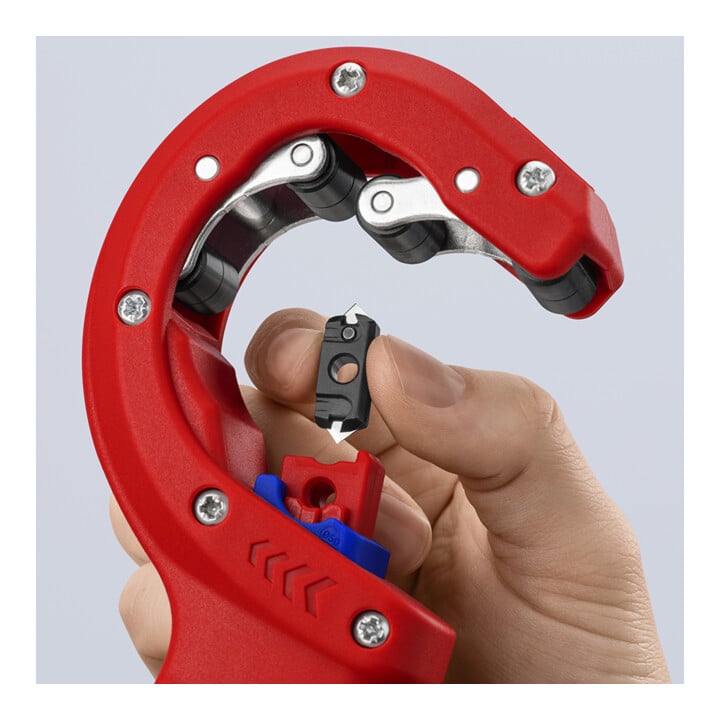 KNIPEX 90 23 02 BK DPT50 Rohrschneider für dickwandige Kunststoffrohre, auch kerngeschäumt Schneiden und Anfasen in einem Schritt mit Kunststoff überzogen 202 mm