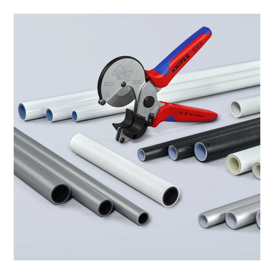 KNIPEX 90 25 25 Rohrschneider für Verbund- und Kunststoffrohre mit Mehrkomponenten-Hüllen verchromt 210 mm