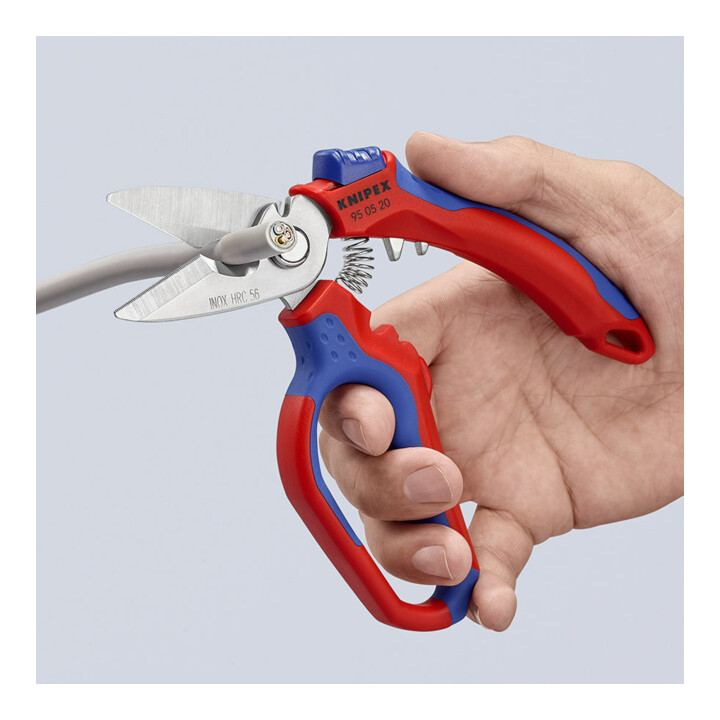 KNIPEX 95 05 20 SB Gewinkelte Elektrikerschere mit Mehrkomponenten-Hüllen, glasfaserverstärkt spiegelpoliert 180 mm