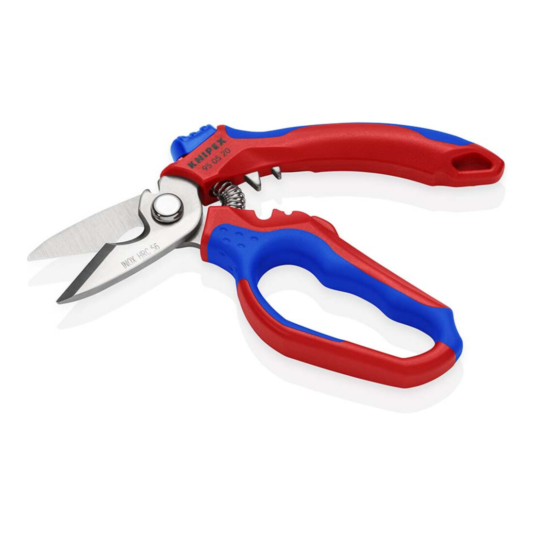 KNIPEX 95 05 20 SB Gewinkelte Elektrikerschere mit Mehrkomponenten-Hüllen, glasfaserverstärkt spiegelpoliert 180 mm
