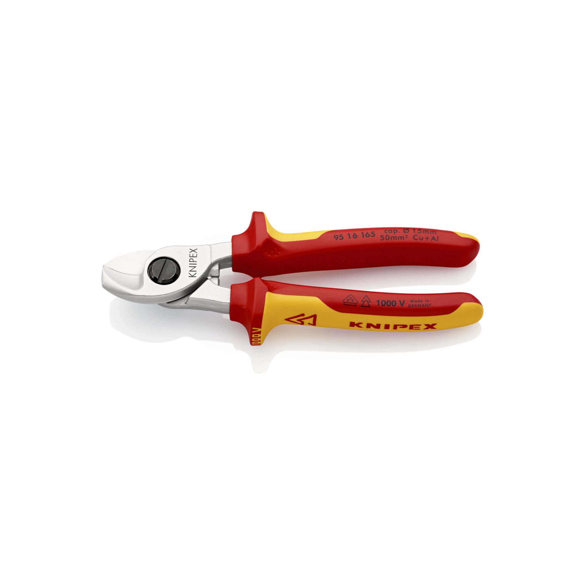 KNIPEX 95 16 165 Kabelschere isoliert mit Mehrkomponenten-Hüllen, VDE-geprüft verchromt 165 mm