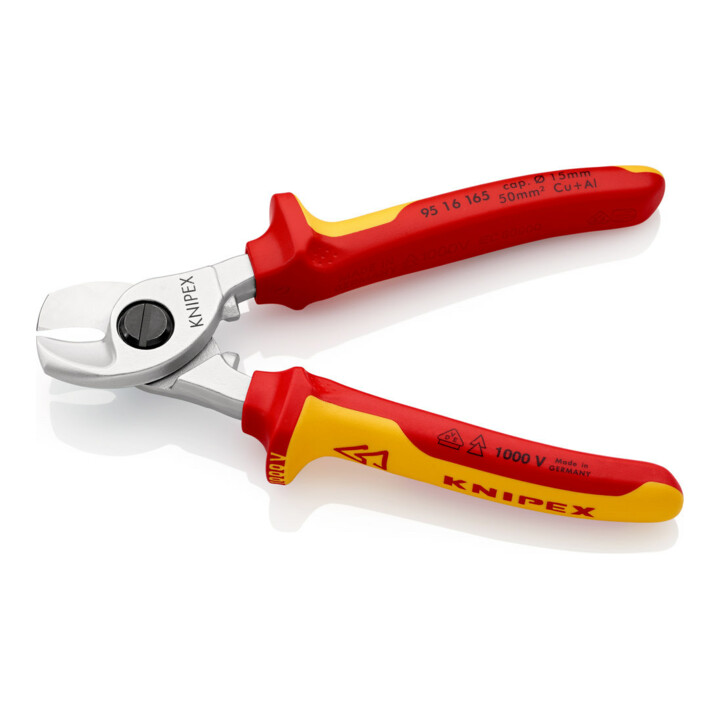 KNIPEX 95 16 165 Kabelschere isoliert mit Mehrkomponenten-Hüllen, VDE-geprüft verchromt 165 mm