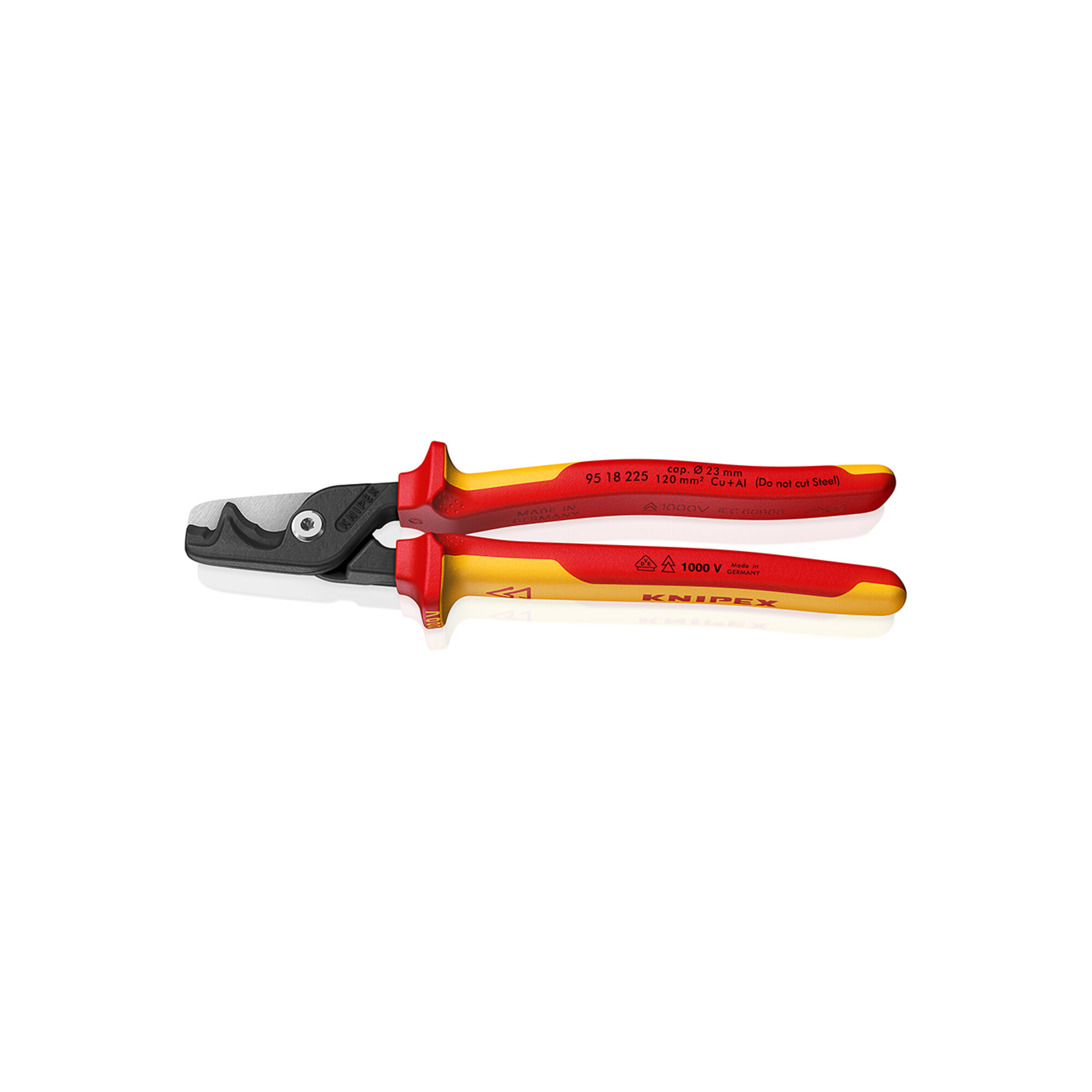 KNIPEX 95 18 225 StepCut XL Kabelschere mit Stufenschnitt isolierender Mehrkomponenten-Griff, VDE-geprüft brüniert 225 mm