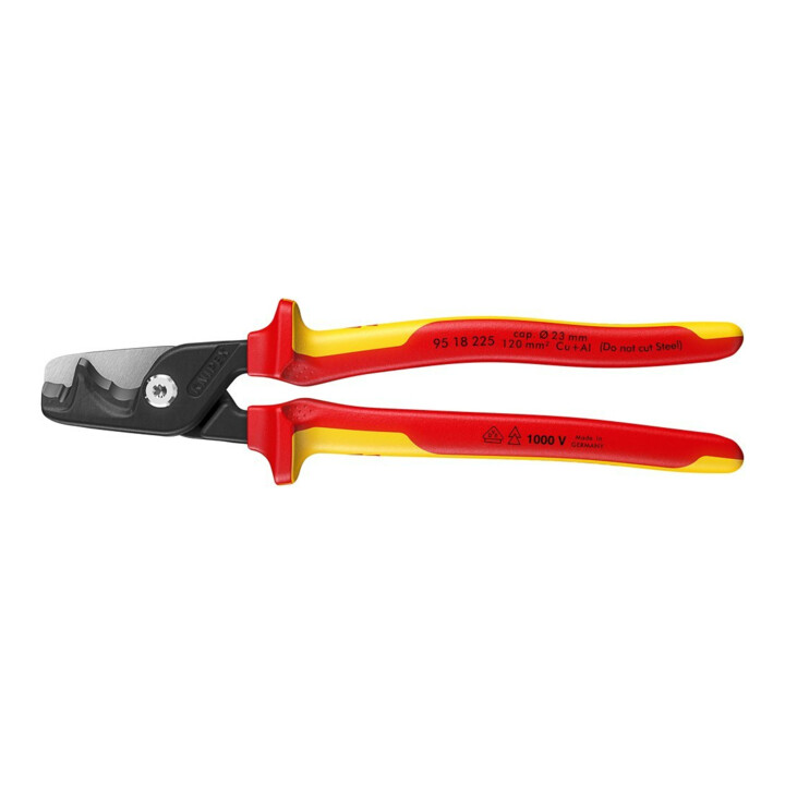 KNIPEX 95 18 225 StepCut® XL Kabelschere mit Stufenschnitt isolierender Mehrkomponenten-Griff, VDE-geprüft brüniert 225 mm