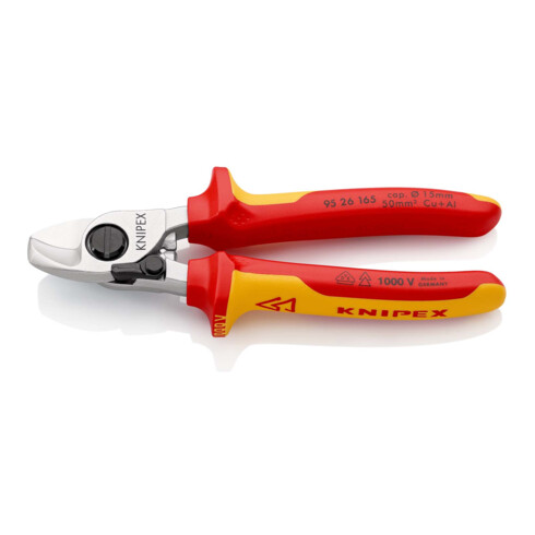 KNIPEX 95 26 165 Kabelschere mit Öffnungsfeder isoliert mit Mehrkomponenten-Hüllen, VDE-geprüft verchromt 165 mm