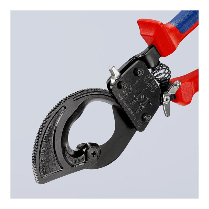 KNIPEX 95 31 250 Kabelschneider (Ratschenprinzip) mit Mehrkomponenten-Hüllen schwarz lackiert 250 mm