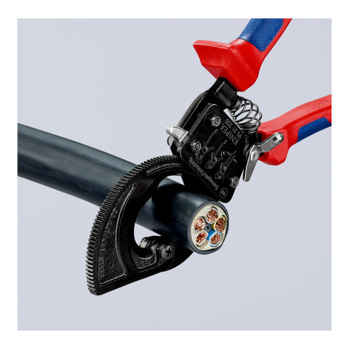 KNIPEX 95 31 250 Kabelschneider (Ratschenprinzip) mit Mehrkomponenten-Hüllen schwarz lackiert 250 mm