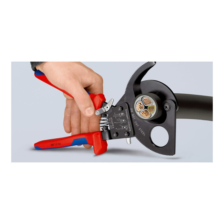 KNIPEX 95 31 280 Kabelschneider (Ratschenprinzip) mit Mehrkomponenten-Hüllen schwarz lackiert 280 mm