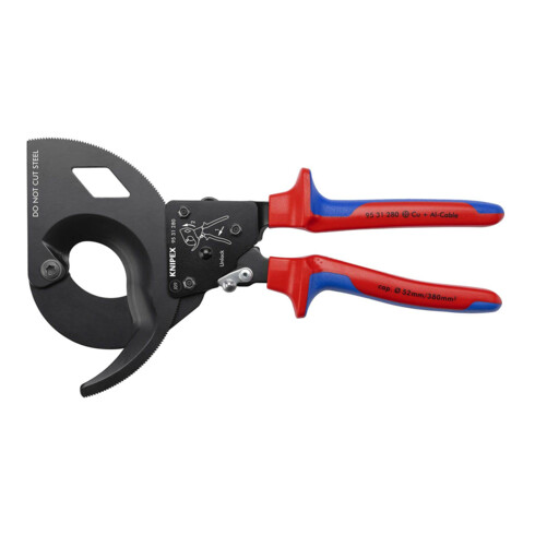 KNIPEX 95 31 280 Kabelschneider (Ratschenprinzip) mit Mehrkomponenten-Hüllen schwarz lackiert 280 mm