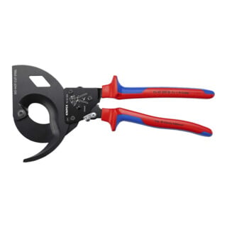 KNIPEX 95 32 320 Kabelschneider (Ratschenprinzip, Dreigang) mit Mehrkomponenten-Hüllen schwarz lackiert 320 mm