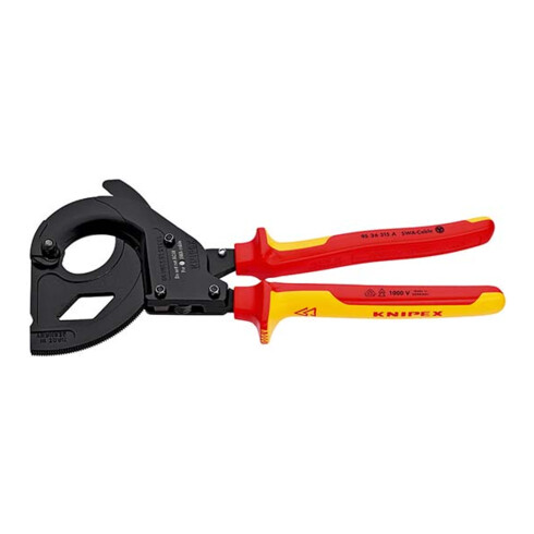 KNIPEX 95 36 315 A Kabelschneider (Ratschenprinzip) für stahlarmierte Kabel (SWA-Kabel) isoliert mit Mehrkomponenten-Hüllen, VDE-geprüft schwarz lackiert 315 mm