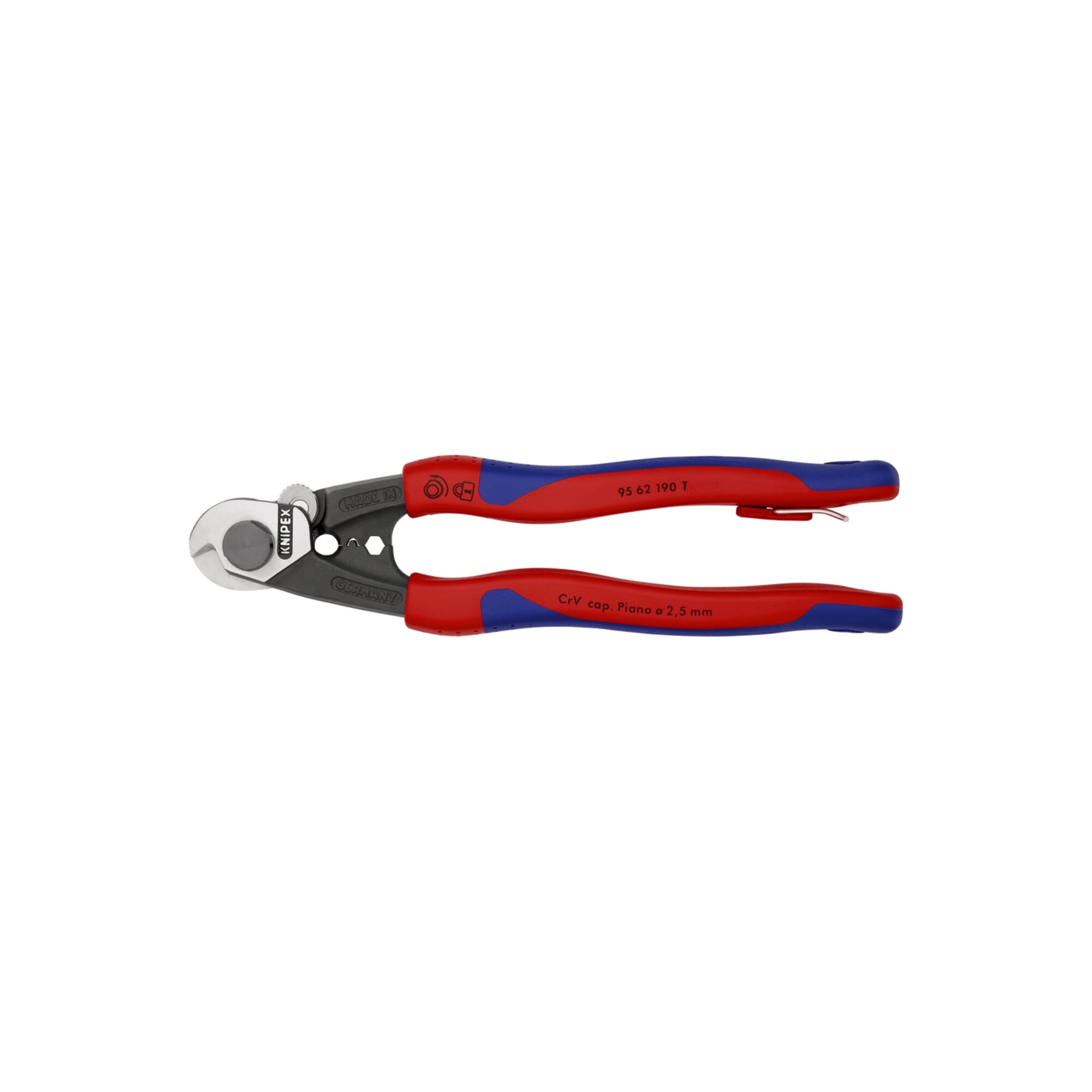 KNIPEX 95 62 190 T Drahtseilschere geschmiedet mit Mehrkomponenten-Hüllen, mit integrierter Befestigungsöse zum Anbringen einer Absturzsicherung 190 m