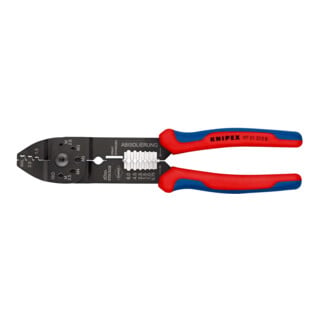 KNIPEX 97 21 215 B Crimpzange mit Mehrkomponenten-Hüllen schwarz lackiert 230 mm