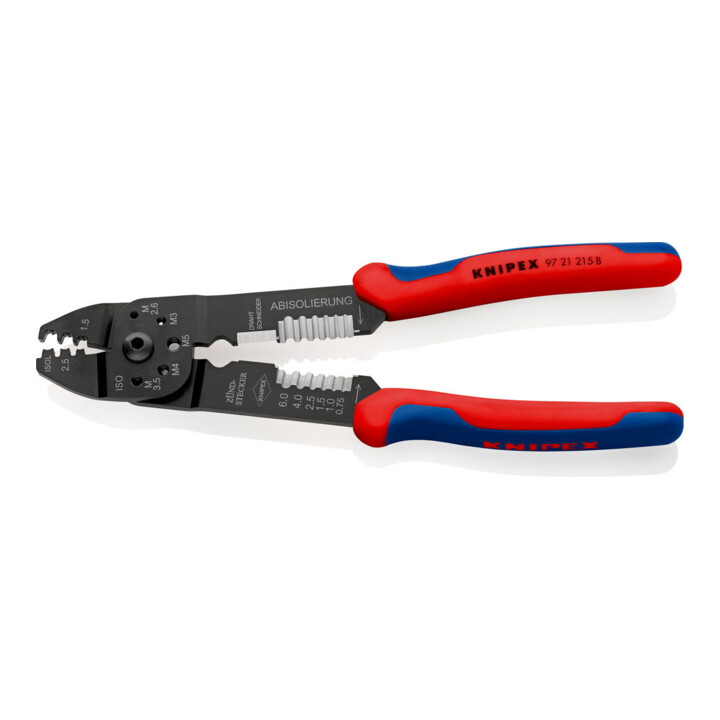 KNIPEX 97 21 215 B Crimpzange mit Mehrkomponenten-Hüllen schwarz lackiert 230 mm