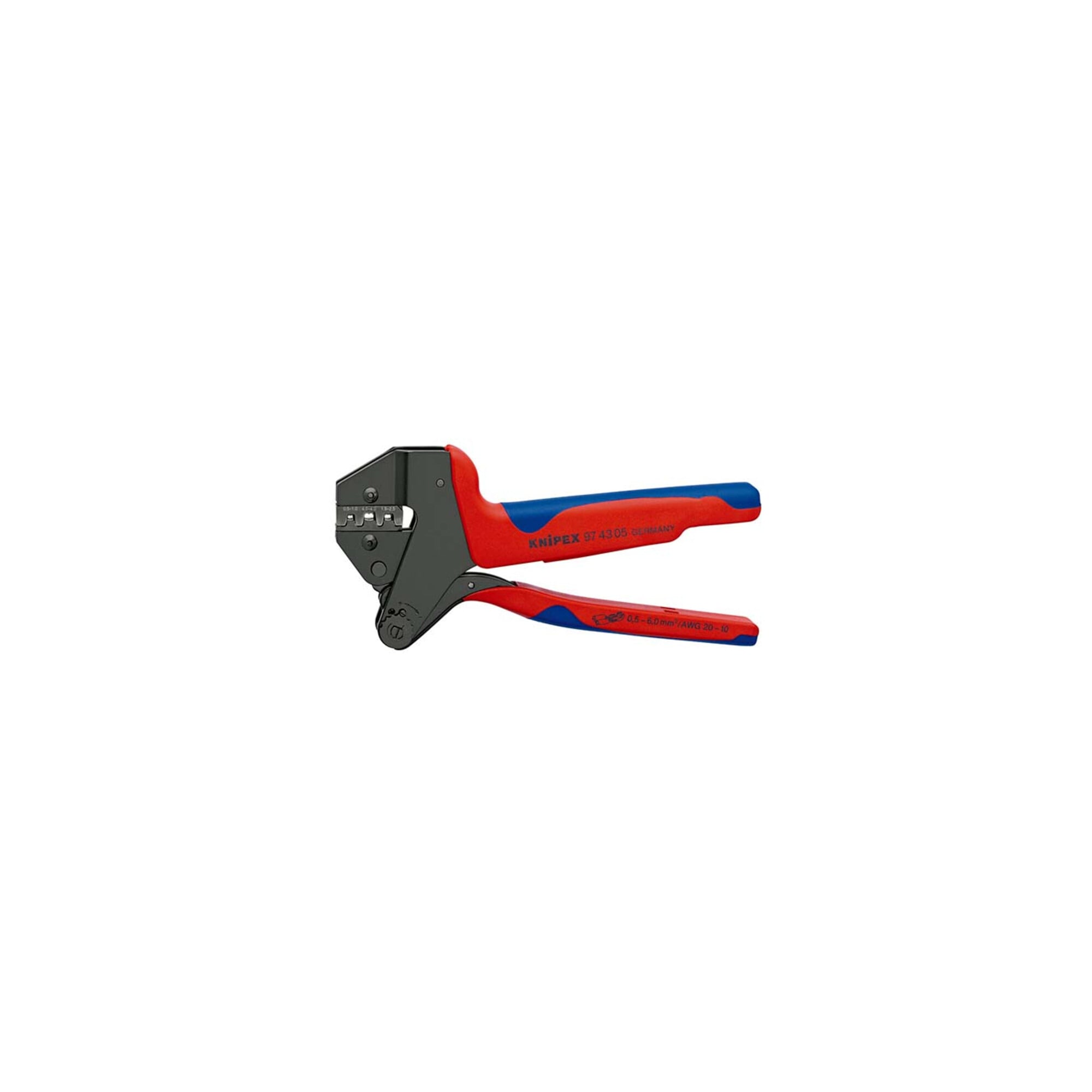 KNIPEX 97 43 05 Crimp-Systemzange aus Stahl mit brünierter Oberfläche und auswechselbaren Crimpeinsätzen (200 mm Länge)
