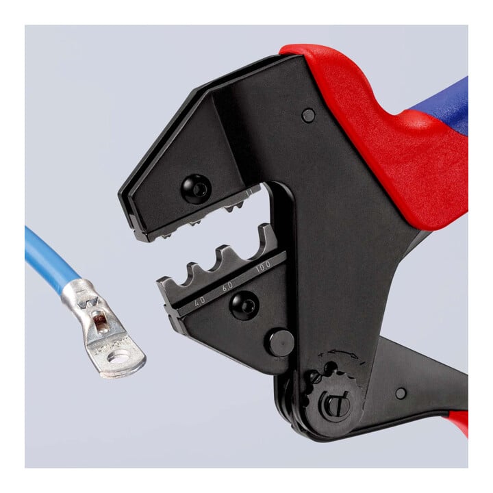 KNIPEX 97 43 200 Crimp-Systemzange für auswechselbare Crimpeinsätze mit Mehrkomponenten-Hüllen brüniert 200 mm