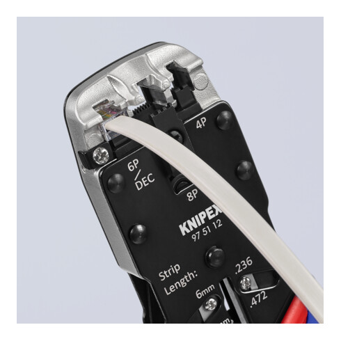 KNIPEX 97 51 12 Crimpzange für Westernstecker mit Mehrkomponenten-Hüllen brüniert 200 mm