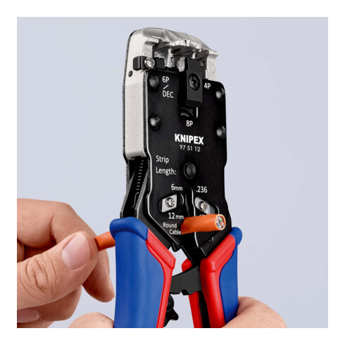KNIPEX 97 51 12 Crimpzange für Westernstecker mit Mehrkomponenten-Hüllen brüniert 200 mm