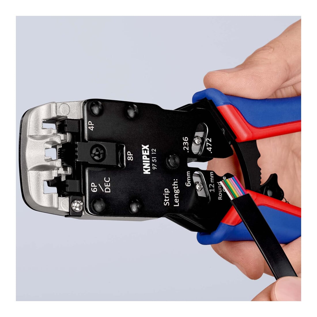 KNIPEX 97 51 12 Crimpzange für Westernstecker mit Mehrkomponenten-Hüllen brüniert 200 mm