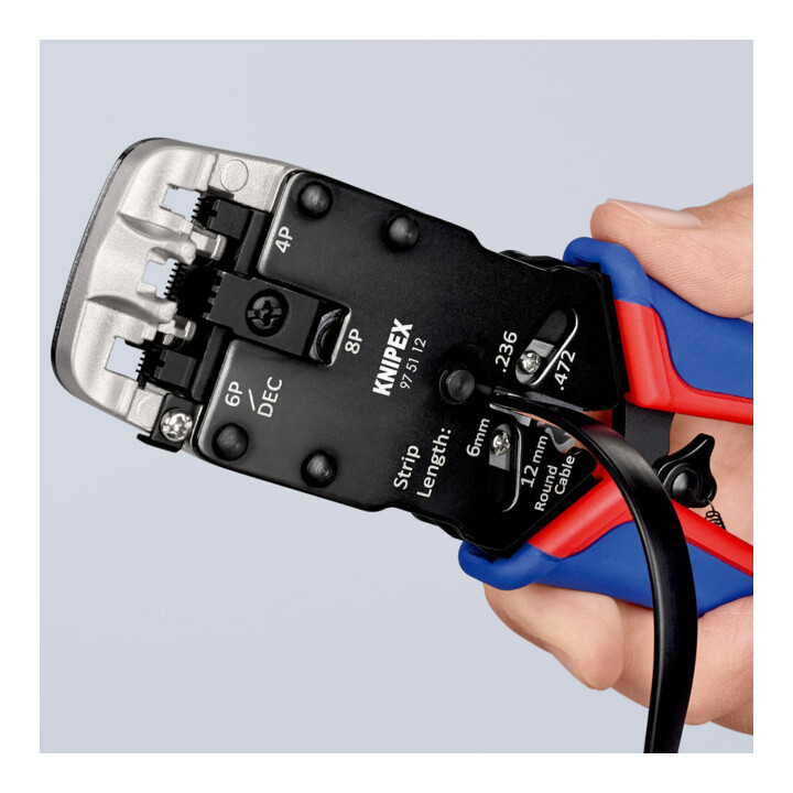 KNIPEX 97 51 12 Crimpzange für Westernstecker mit Mehrkomponenten-Hüllen brüniert 200 mm